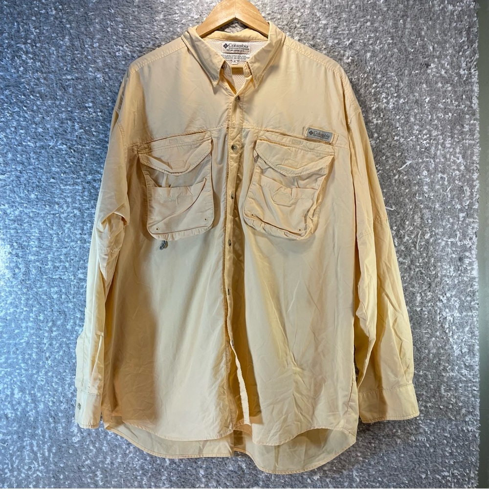 Columbia PFG Long Sleeve Button Up Shirt Size‎ XL Yellow Fishing Collared Mens